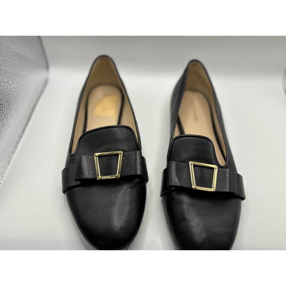 Cole Haan Emory Leather Smoking Loafers Black with Gold Buckle